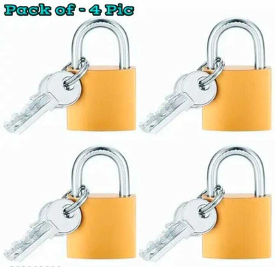 MEIBAO Pack of 4 Push Metal Lock with 2 Keys Each for Suitcase Bags/Luggage Bag 25 mm Lock(Gold)