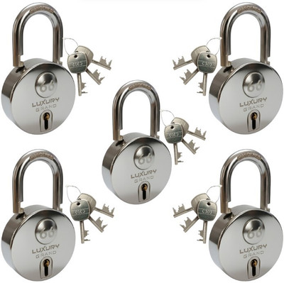 onepro Luxury Grand Round 66mm 5 Padlock with 15 Keys, 9 Levers Double Locking Padlock(Silver)