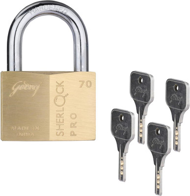 Godrej Locks Sherlock Pro Padlock - 70mm with 4 keys Lock(Brass)