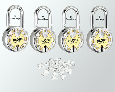 alone Round 65mm 6 Same Keys 4 Padlocks for home door gate shutter Brass Combination Padlock(Gold, Chrome)