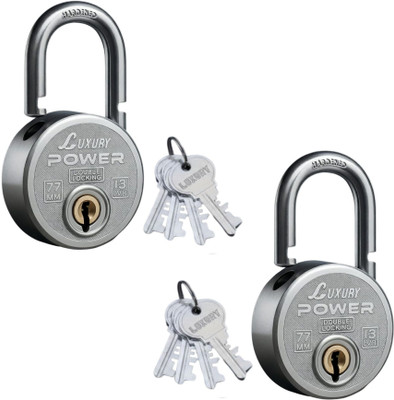 onepro Luxury Power Round Padlock 77mm 4 Keys, 13 Steel Levers Double Locking Pack Of 2 Padlock(Silver)