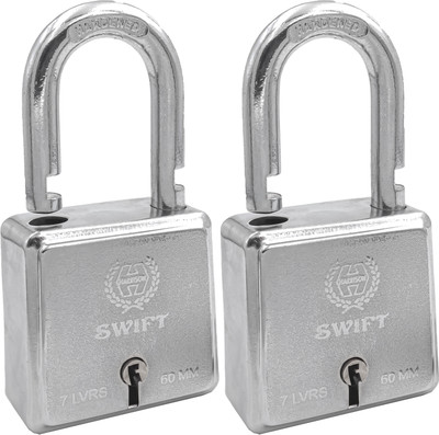 HARRISON Padlock/Square Padlock 60mm 7 Lever with 3 Keys SWIFT-0229 PK_2/Steel Material Padlock(Chrome Plated)