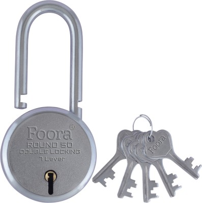 Foora Round 50 LS with 5 Keys, Extra Long Shackle, Double Locking, 7 Lever U Lock(Silver)