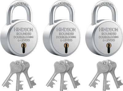 HINDSON Round 50mm with 3 Keys - Pack Of 3 Padlock(Silver)