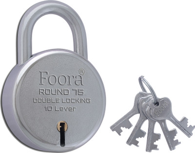 Foora Round 75 Lock With 5 Keys, Double Locking, 8 Lever Mechanism Lock(Silver)