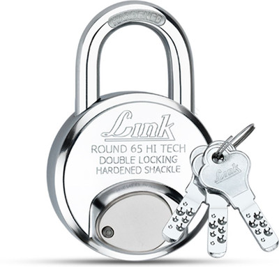 Link Hi-Tech 65mm Round Lock | Steel Body | Hardened Shackle | Made in India Padlock(Silver)