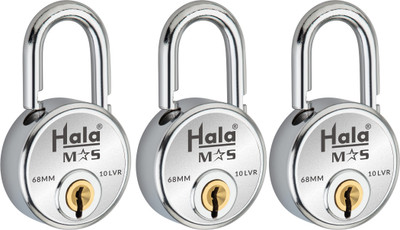 HALA Round 68mm 10 Levers Double Locking Comes With 3 Heavy And Sturdy Keys Padlock(Silver)