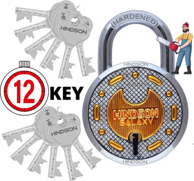 HINDSON Lock with 12 Keys Brass Round 65mm Lock and Key, 8 Lever Padlock Padlock(Gold, Silver)