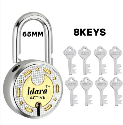 IDARA Active Round 65mm 8 Keys Padlock for Home & Shop Gate, 8 Levers Double Locking Padlock(Gold)