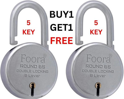 Foora Lock with 5 Key,Padlock Round 65mm, Finish, 8 Lever Padlock(Silver)