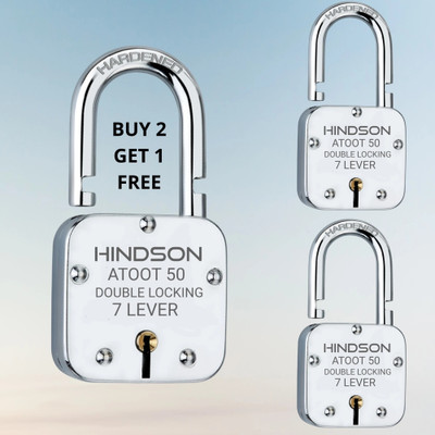 HINDSON lock and key door locks for home,pK-3 7 lever gate Atoot 50 door small Padlock(Silver)