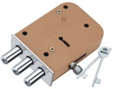 Malaikah 4-Inch 3-Round Bolt Mild Steel Door Lock with 2 Long Keys - Powder Coated Finish Lock(Brown)