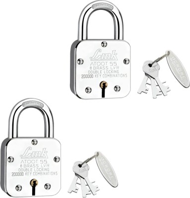 Link Atoot 55mm Lock|2 Lacs Key Combinations|Hardened Shackle|Brass Levers |(Pack 2) Padlock(Silver)