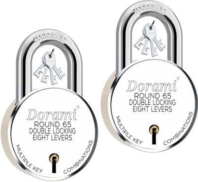 Dorami Round 65mm Locks | Hardened | Double Locking | Multiple Key Combinations (2 Pcs) Padlock(Silver)