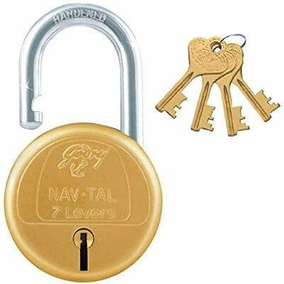 Atheniam GODREJ NAVTAL 7 Lever padlock with 4 Keys Padlock(Golden)