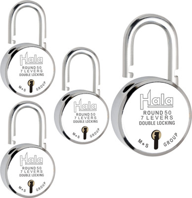 HALA Round 50mm Double Locking 7 Lever Comes With 3 Heavy And Sturdy Keys Padlock(Silver)