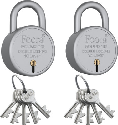 Foora Round 75 With 5 Keys (Pack Of 2) – Heavy Duty Lock Padlock(Silver)