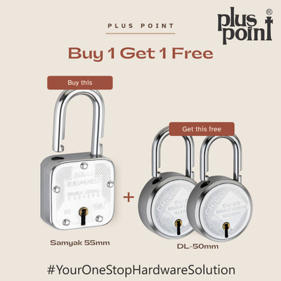 PLUS POINT Padlocks Buy 1 Get 2 Free | 1 Square Lock 55mm with 2 Lock 50mm | Lock and Key Padlock(Silver)