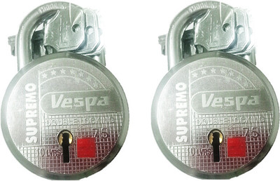 Loki 75 MM DOUBLE LOCKING BIG SIZE LOCK 2 PCs LOCK 6 KEYs Padlock(Silver)