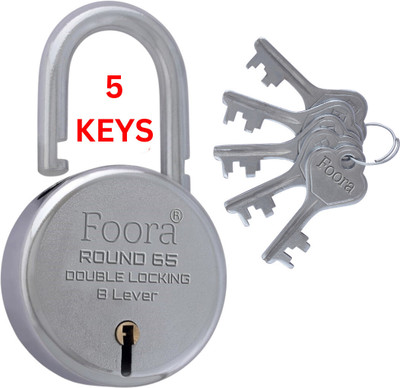 LINK O LINE Round 65 with 5 Keys, Double Locking, 8 Lever Size 65mm Lock Padlock(Silver)