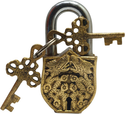 VINIROH Brass Door Pad Lock Dragon Design Fully Functional Brass Lock With 2 Keys Padlock(Golden)