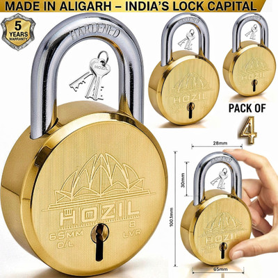 HOZIL L65 65mm with 3keys, double locking, hardened shackle, 8 levers (pack of 4) Padlock(Gold)