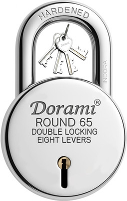 Indora Round 65mm Pro lock I Hardened Shackle | Double Locking | 8 Lever (Pack of 1) Padlock(Silver)