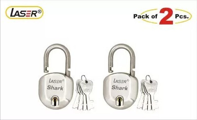 LASER Shark Pack Of 2 65mm With 4 Keys Each Locks Padlock(Silver)