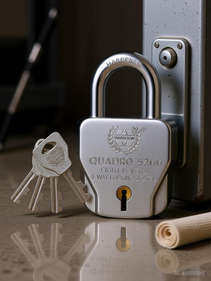 HARRISON Padlock 52mm 6 Lever with 4 Keys QUADRO-5567 Pack of 1/ Lock and key Padlock(Bright Chrome Plated Finish)
