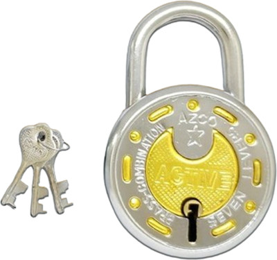 onepro 1P Active Silver 50 MM 7 Levers, Double Locking System with Chrome Finish Padlock(SilverGold)