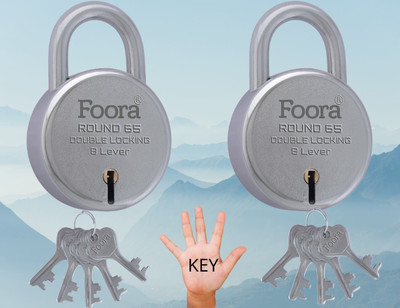 Foora lock and keys Round 65 with 5 keys lock for home, 8lever, padlock for door,gate Lock(Silver)