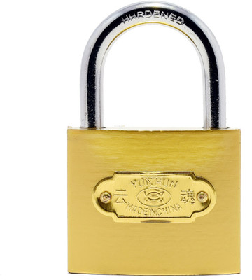 First connect 50 mm Push Lock Heavy Shackle Double Locking System For Home, Door, Gate Padlock(Gold)