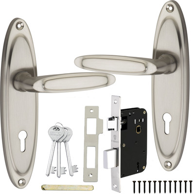 S-Guard Brass Door Handle Lock,Mortise Handle Lock with 65MM Double Turn Locking-3 Key Lock(Silver)