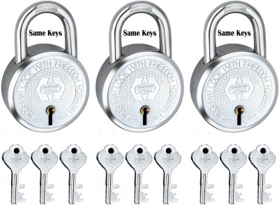 HARRISON Lock Buy 2 Get 1 Free/ Premium Round Lock 65mm T-26-BCP-0278 with 9 Common Keys Lock(Bright Chrome Plated)