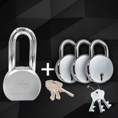 HARRISON Buy 1 Get 3 Free | 1 Long Lock 60mm with 3 Lock 60mm | Lock and Key | Padlock Padlock(Bright Chrome Plated Finish)
