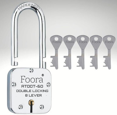 Foora Atoot 60mm Long Shackle 8-Lever Lock | Heavy-Duty Security Padlock | Pack of 1 Padlock(Silver)