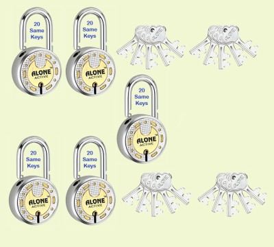 alone Round 65mm 20 Same Keys 5 Padlocks for home door gate shutter Brass Combination Padlock(Gold, Chrome)