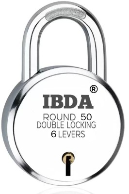 IBDA small lock 50mm | Double Locking | 6 Levers' Technology | Rivetless Steel Body Padlock(Silver)