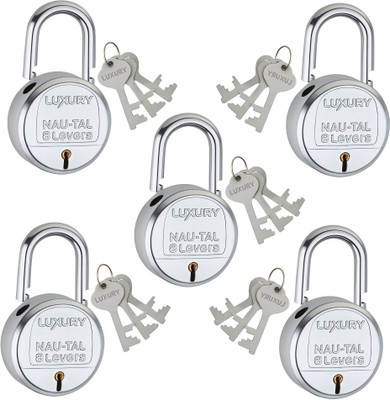 onepro Luxury Nau-Tal Padlock 65mm 3 Keys, 8 Steel Levers Double Locking Pack Of 5 Padlock(Silver)