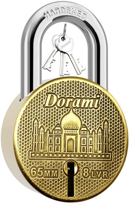 Dorami New Taj Lock Round 65mm | Strong Shackle | 8 Levers | Dual Lock | 1 Pc Padlock(Gold)