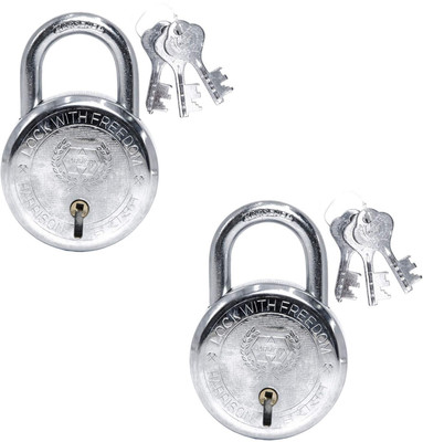 HARRISON Steel 5 Levers Padlock with 3 Keys T-26 LITE/BCP-0533 (Silver) - Pack of 2 Padlock(Chrome Plated)