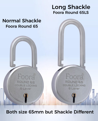 Foora lock and key round 65mm and round 65 long neck padlock with 5 keys, 8 lever gate Padlock(Silver)