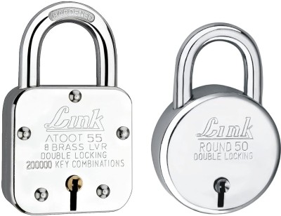 Link Atoot 55mm Lock Buy 1 Get 1 New Round 50mm Lock Free | Steel Body (Pack of 2) Padlock(Silver)