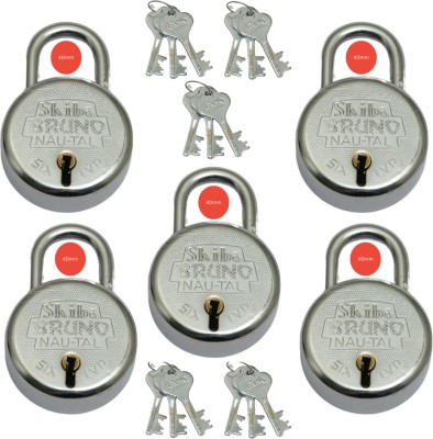 Shiba Bruno 40mm New| Steel Body | Iron Lever | Made In India Padlock Pack Of 5 Padlock(Silver)