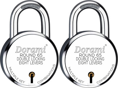 Indora Lock and Key Link Round 65mm 3 Keys, 8 Lever Lock for Home, Gate, Door Lock IR-7 Padlock(Silver)