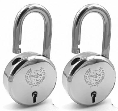 HARRISON Round Padlock 60mm 6 Lever with 2 Keys J-6-0264 Pack of 4/ Mild Steel Material Padlock(Chrome Polished)