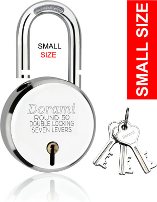 Indora Round Small 50mm lock | Hardened Shackle | Double Locking | 7 Lever (Pack of 1) Padlock(Silver)