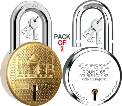 Dorami Round 65mm Locks | Hardened Shackle | Double Locking | Made In India (Pack 2) Padlock(Silver)