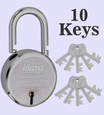 IDARA Round 65mm 10 Keys Lock for Home Gate, 8 Levers Double Locking Padlock(Chrome)