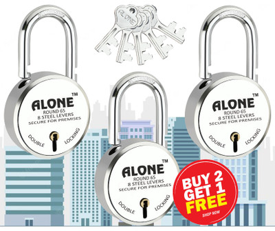 Fithome Alone Round 65mm Lock for Home Link Gate Shop Shutter, Buy2 Get1, 5 Keys . Padlock(Chrome)